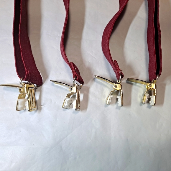 DGBM Men's 4-Point Suspenders Burgundy Adjustable Straps Slightly Distressed - Picture 5 of 6